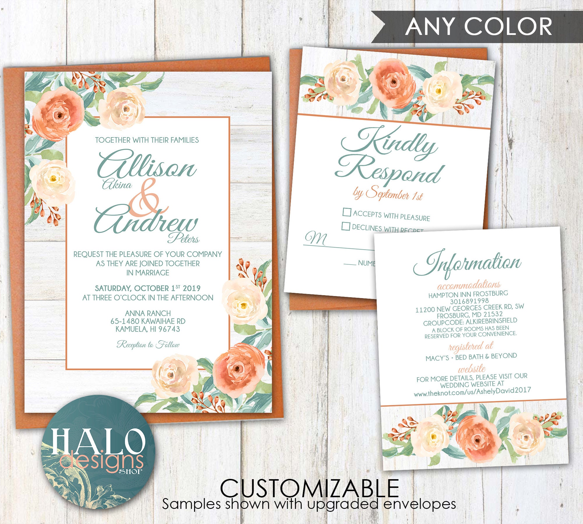 Fall Succulent Wedding Invitation ANY COLOR Orange Wedding - Etsy