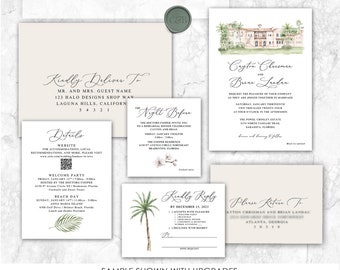 The Powel Crosley Estate, Sarasota, Florida, venue wedding invitation, custom painted wedding venue,