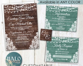 Rustic Lace Wedding Invitation, ANY COLOR, lace wedding invite, lace invitation, Rustic wedding invitation, Rustic lace wedding invite