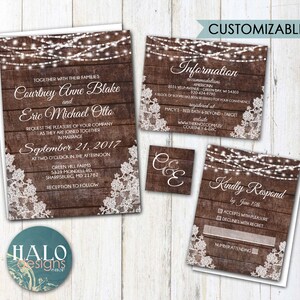 Rustic Lace Wedding invitation, ANY COLOR, Rustic Wedding invitation, rustic invitations image 1