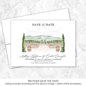 Tre Posti Save the date, Vineyard Save the Date, vineyard wedding Save the Date, Custom Venue, Watercolor Painting, Watercolor