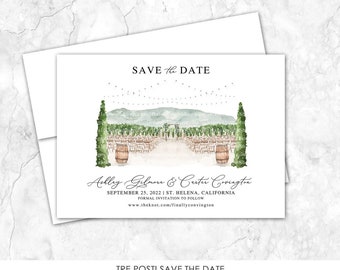 Tre Posti Save the date, Vineyard Save the Date, vineyard wedding Save the Date, Custom Venue, Watercolor Painting, Watercolor