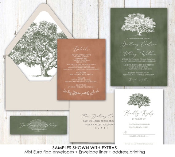 Buy Oak Tree Wedding Invitation, ANY COLOR, Tree Wedding Invitation Set,  Simple, Natural, Outdoor Wedding Invitations, Green, Blue, Rush, Purple  Online in India - Etsy