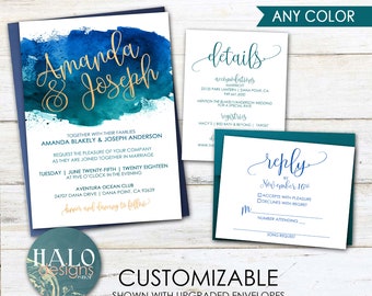Watercolor Wedding Invitations, nautical wedding, blue & teal wedding, wedding invites, wedding invitation
