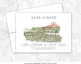 Viansa Winery Save the Date, Sonoma California, Save the Date, Custom Venue, Watercolor Painting, Vineyard, winery
