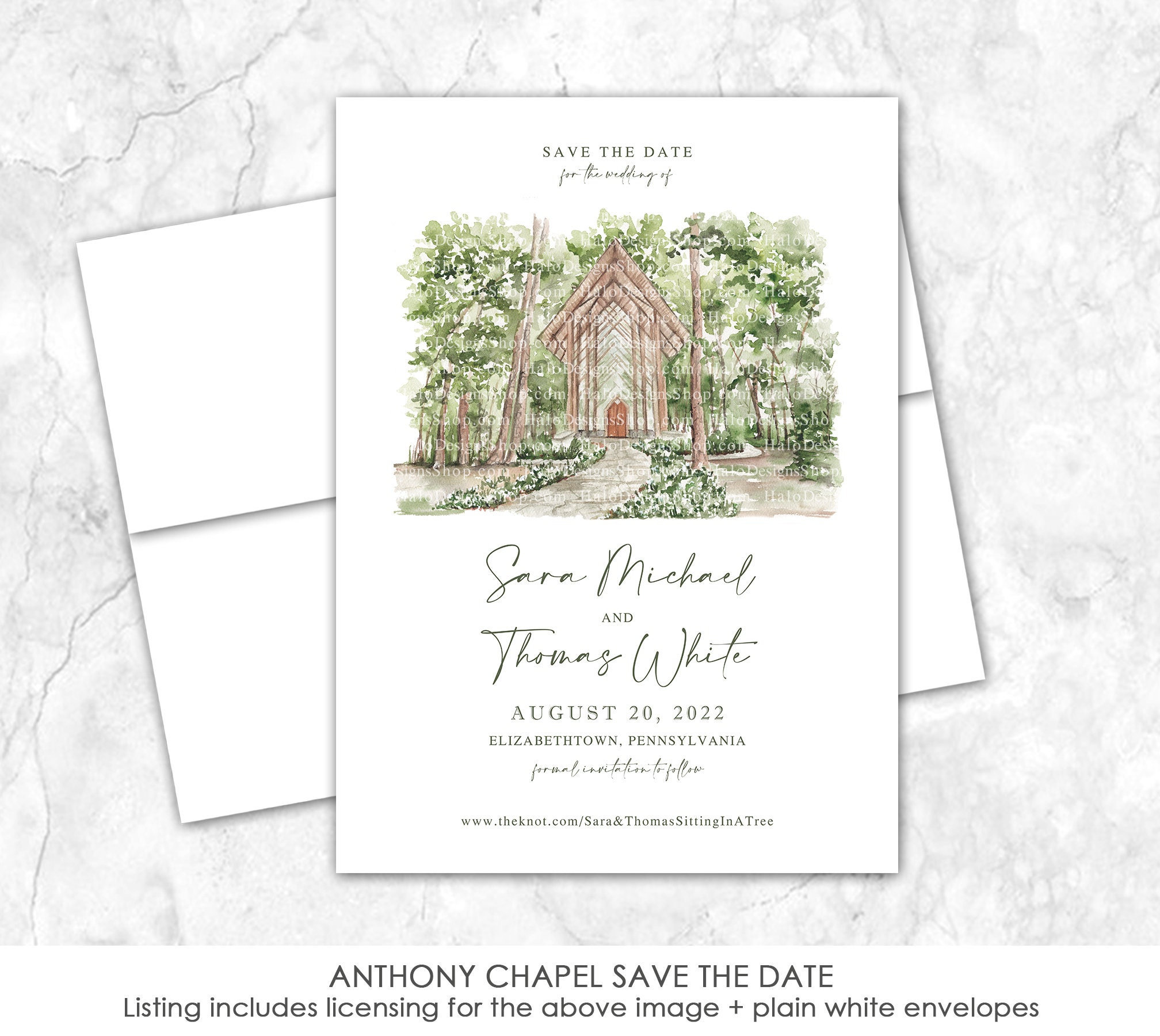 Anthony Chapel Save the Date, Elizabethtown, Pennsylvania, Venue Save the Date, Watercolor Painting, Watercolor Venue Illustration