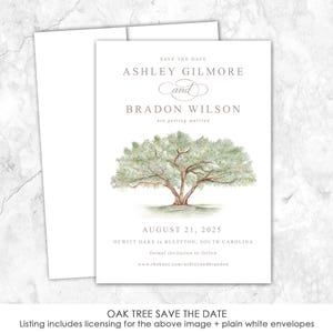 Oak Tree Save the Date | hand-painted tree for save the dates or wedding invitations | Spanish Moss Live Oak | low country Southern wedding