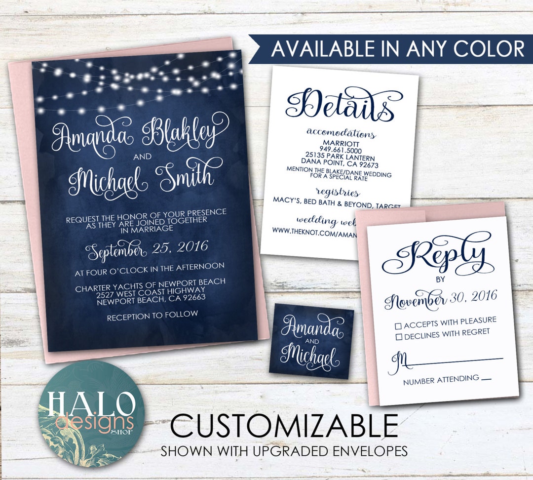 Navy Wedding Invitation,any Color,navy and Blush,wedding Invitations ...