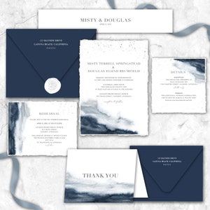 Watercolor Wedding Invitations, beach wedding, dusty blue wedding, wedding invites, wedding invitation, steel blue, blue & grey image 6