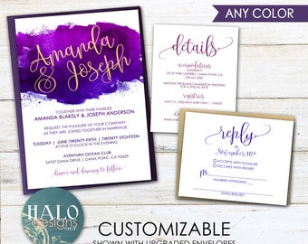 Watercolor Wedding Invitations, nautical wedding, purple wedding, wedding invites, wedding invitation