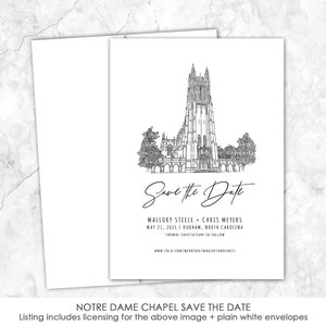 Duke University Chapel Save the Date, Duke Venue Save the Date, Custom Venue, line drawing, Custom etching