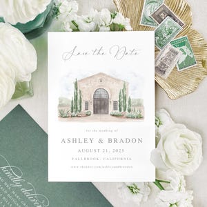 Monserate Winery Save the Date | Fallbrook, California | hand-painted vineyard venue watercolor for save the dates or wedding invitations