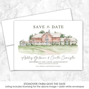 Stonover Farm Save the Date, Lenox, Massachusetts, custom painted venue save the date, photo save the date