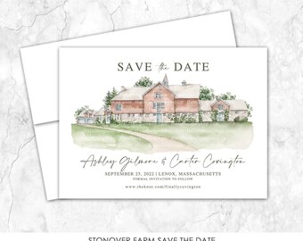 Stonover Farm Save the Date, Lenox, Massachusetts, custom painted venue save the date, photo save the date