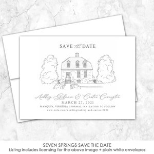 Seven Springs, Virginia, Save the Date, Venue Save the Date, Custom Venue, line drawing, custom etching