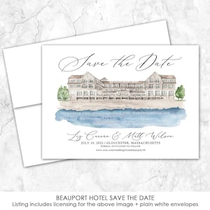 Beauport Hotel Save the Date, Massachusetts Save the Date, Custom Venue, Watercolor Painting, Custom Watercolor