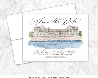 Beauport Hotel Save the Date, Massachusetts Save the Date, Custom Venue, Watercolor Painting, Custom Watercolor