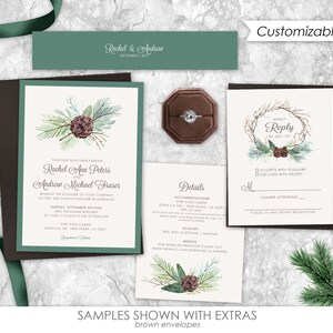 Mountain Wedding Invitations, forest wedding invitation, pine tree, wedding invites, greenery, mountain, forest, green, watercolor image 6