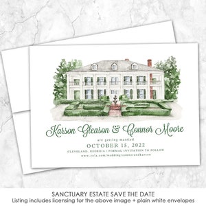 Sanctuary Estate Save the Date, Estate Venue Save the Date, Custom Venue, Watercolor Painting, Custom Watercolor