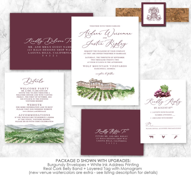 Vineyard Wedding Invitation, Classic wedding, simple, vineyard, wedding invitation, chateau, winery, napa, temecula, wine country, burgundy image 8