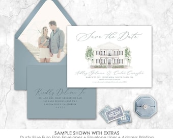 Custom Painted Venue Save the Date, ANY COLOR, The Lace House, save the date, envelope liner, photo envelope liner, photo save the date