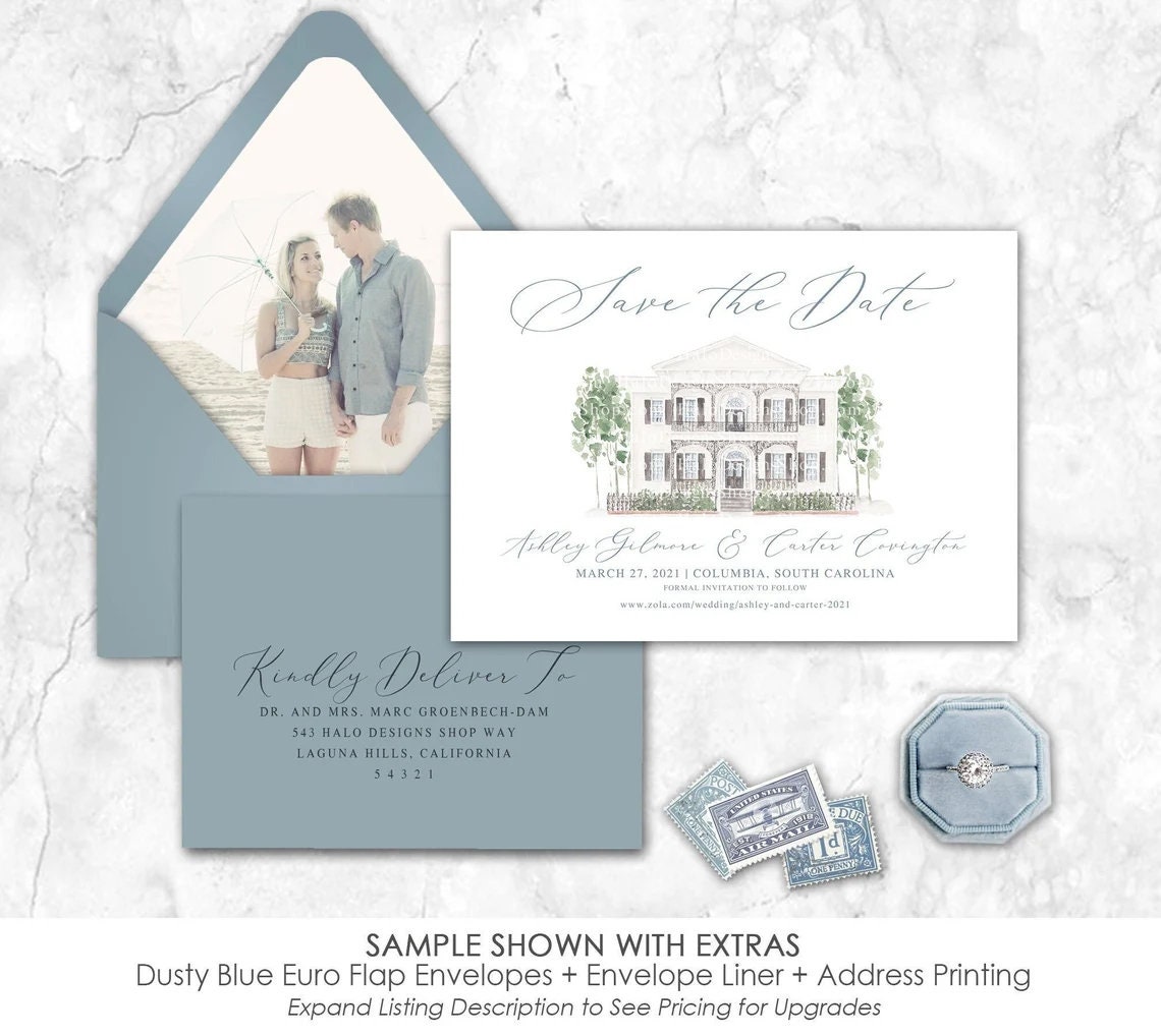 Custom Painted Venue Save the Date, ANY COLOR, The Lace House, save the date, envelope liner, photo envelope liner, photo save the date
