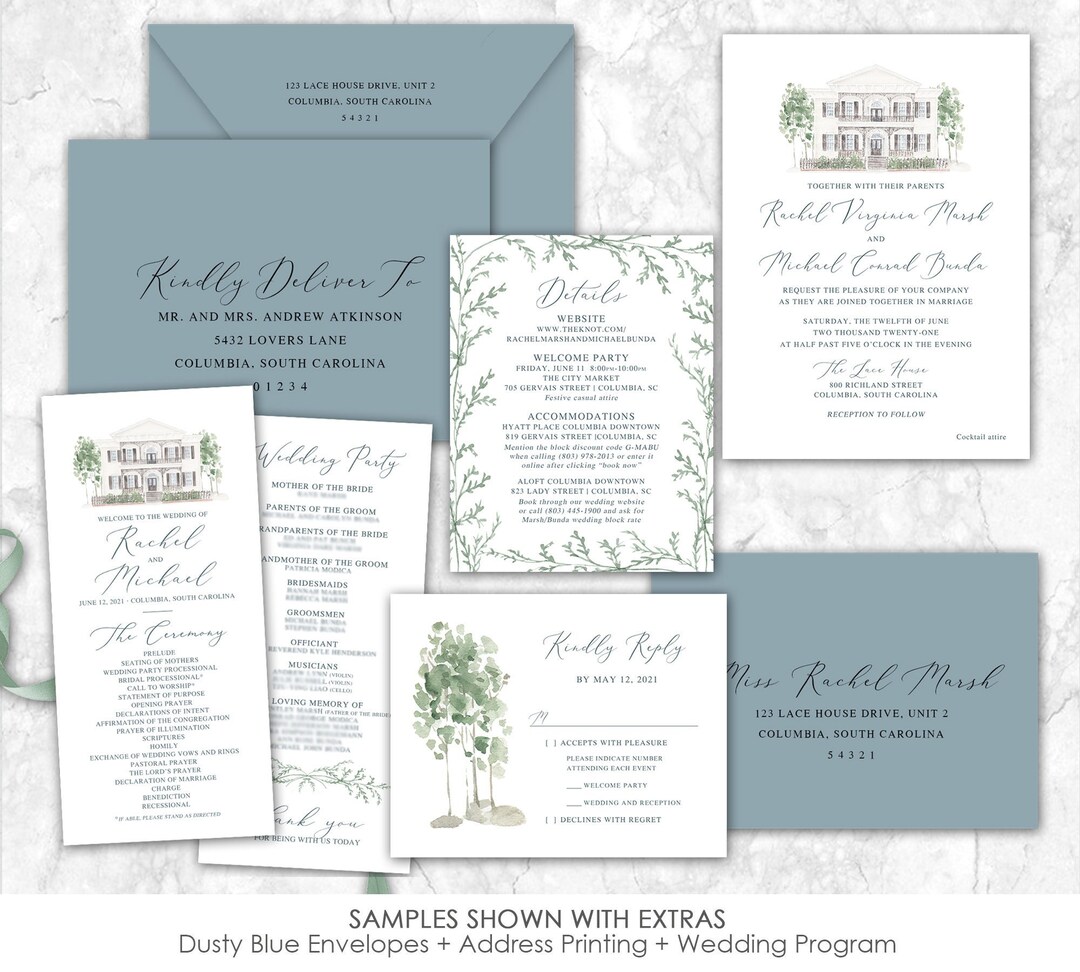 The Lace House Wedding Invitation, Custom Venue Wedding Invitation