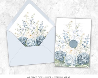 Dusty Blue Floral Vellum Wrap & Envelope Liner