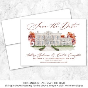 Brecknock Hall Save the Date, New York Save the Date, Custom Venue, Watercolor Painting, Custom Watercolor