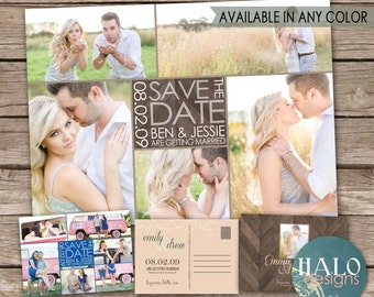 Save the Date Photo Collage, ANY COLOR, rustic save the date, save the date postcard, save our date, save the date collage magnet