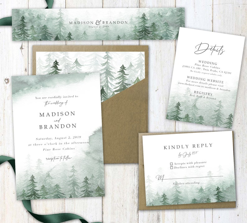 Pine Branch Wedding Invitations Pine Trees Pine Cone | Etsy