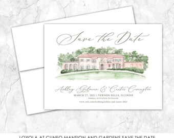 Loyola at Cuneo Mansion and Gardens Save the Date, Estate Venue Save the Date, Custom Venue, Watercolor Painting, Custom Watercolor