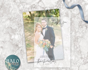 Vellum Thank You Card, printed, wedding thank you, vellum with photo