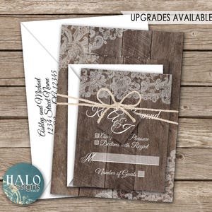 Rustic Lace Wedding invitation, ANY COLOR, Rustic Wedding invitation, rustic invitations image 7