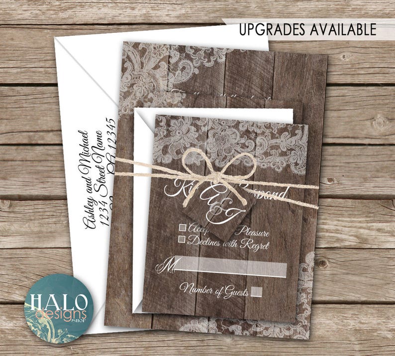 Rustic Lace Wedding invitation, ANY COLOR, Rustic Wedding invitation, rustic invitations image 7