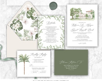 Villa Woodbine, Miami, Florida, venue wedding invitation, custom painted wedding venue,