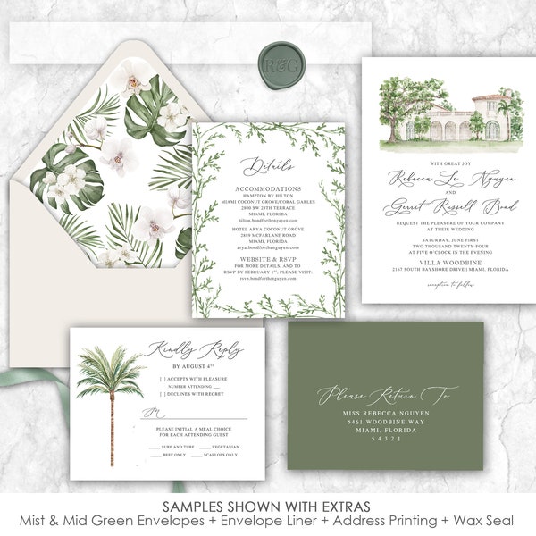 Villa Woodbine, Miami, Florida, venue wedding invitation, custom painted wedding venue,