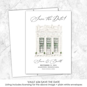 Vault 634 Save the Date, Venue Save the Date, Castle, Custom Venue, Watercolor Painting, Custom Watercolor