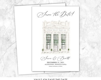 Vault 634 Save the Date, Venue Save the Date, Castle, Custom Venue, Watercolor Painting, Custom Watercolor