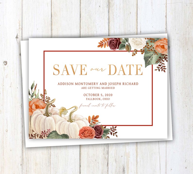 Burgundy Dusty Rose White Pumpkin Fall Wedding Invitation Etsy