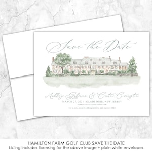 Hamilton Farm Golf Club Save the Date, New Jersey Venue Save the Date, Custom Venue, Watercolor Painting, Custom Watercolor