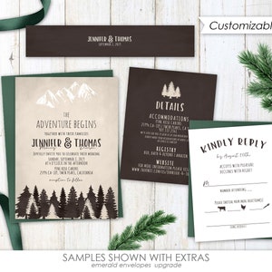 Forest Watercolor Wedding Invitations, pine tree wedding, wedding invites, wedding invitation, greenery, mountain, forest, green image 8