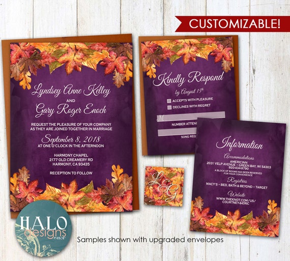 Rustic Fall Wedding Invitation Orange Plum Wedding Etsy