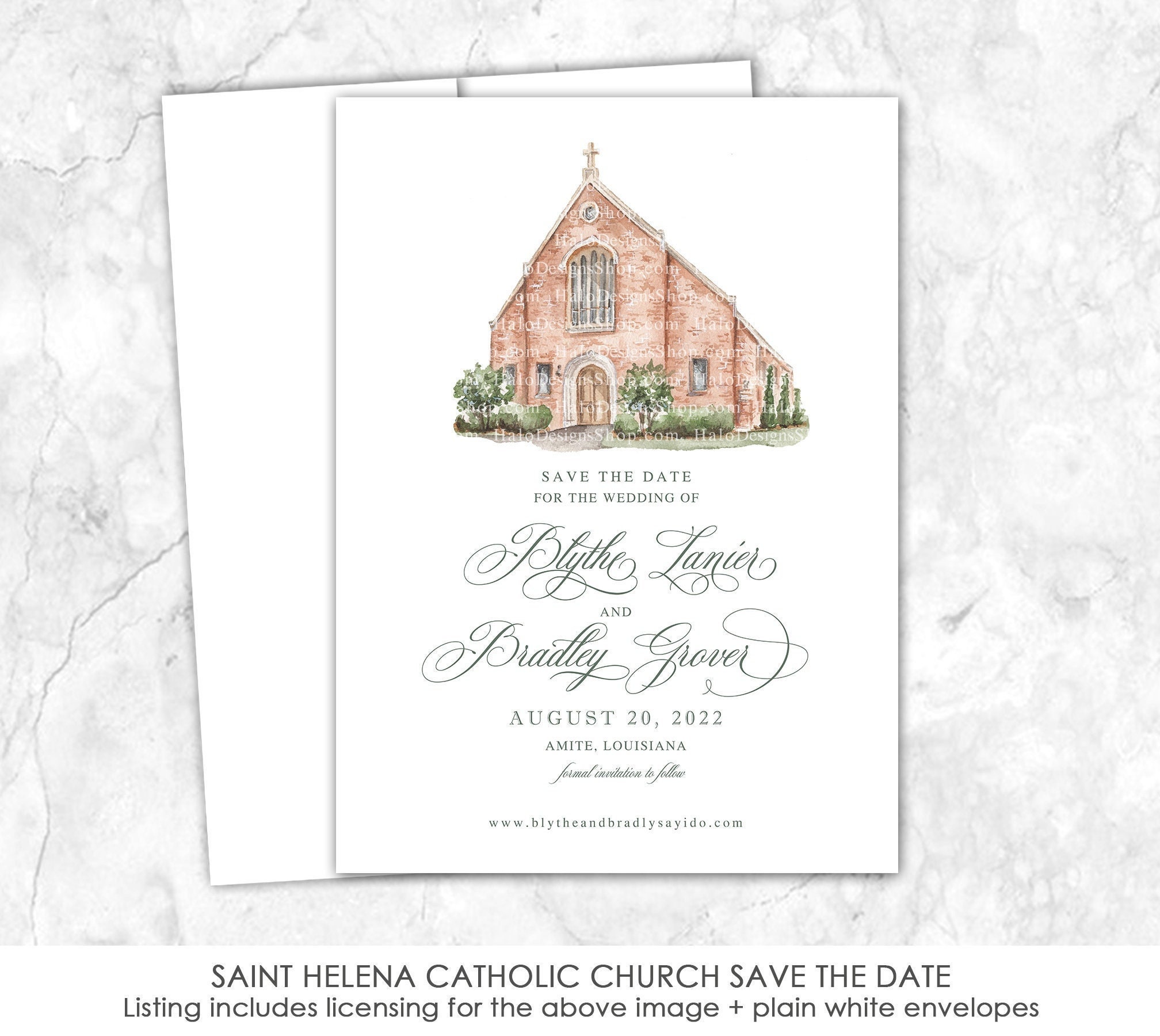 Saint Helena Catholic Church Save the Date, Amite, Louisiana, Venue Save the Date, Custom Venue, Painting, Watercolor