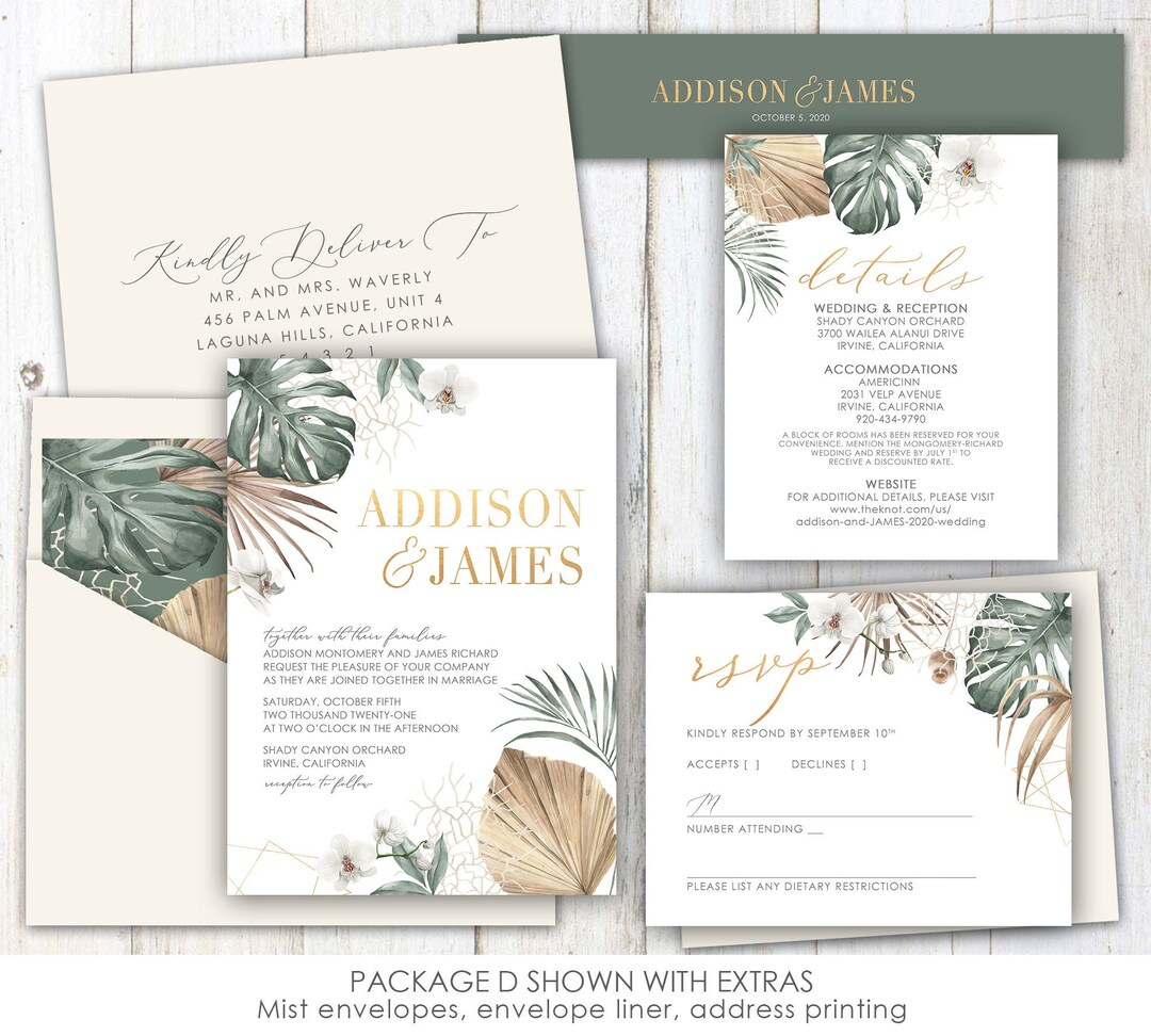 Tropical Wedding Invitation Modern Neutral Tropical - Etsy