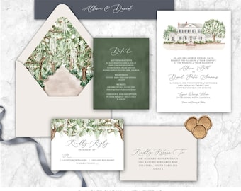 Legare Waring House Wedding Invitation, Southern Oak, Spanish Moss Tree, custom venue wedding invitation, South Carolina