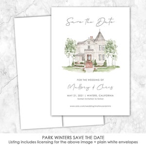 Park Winters Save the Date, Estate Venue Save the Date, Custom Venue, Watercolor Painting, Custom Watercolor