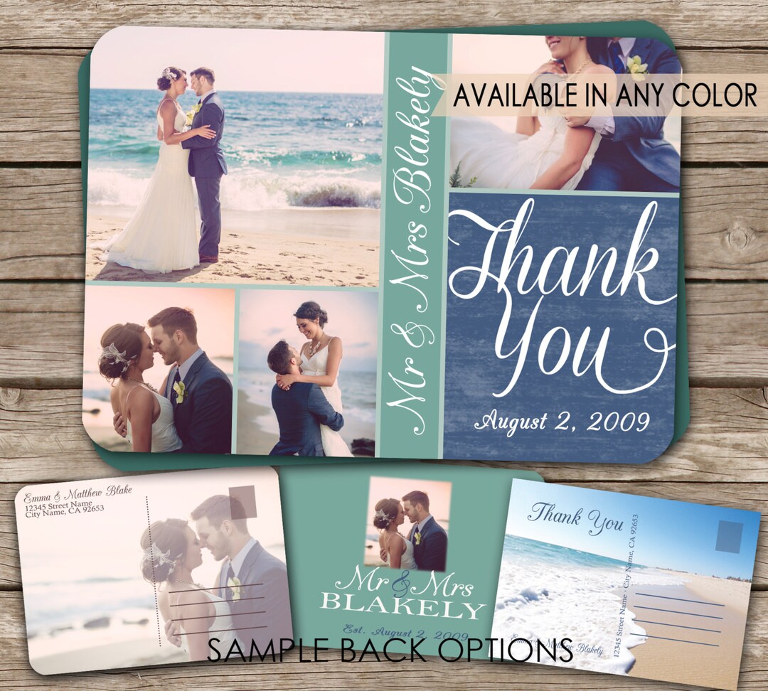 Beach Wedding Thank You Postcard Printable Card - Etsy