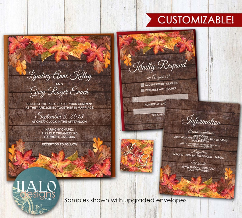 Rustic Fall Leaves Wedding Invitation - Etsy