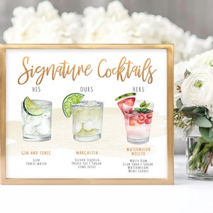 Signature Cocktails, Bar Menu, Wedding Bar, Cocktails Sign, Custom JPG file, DIGITAL